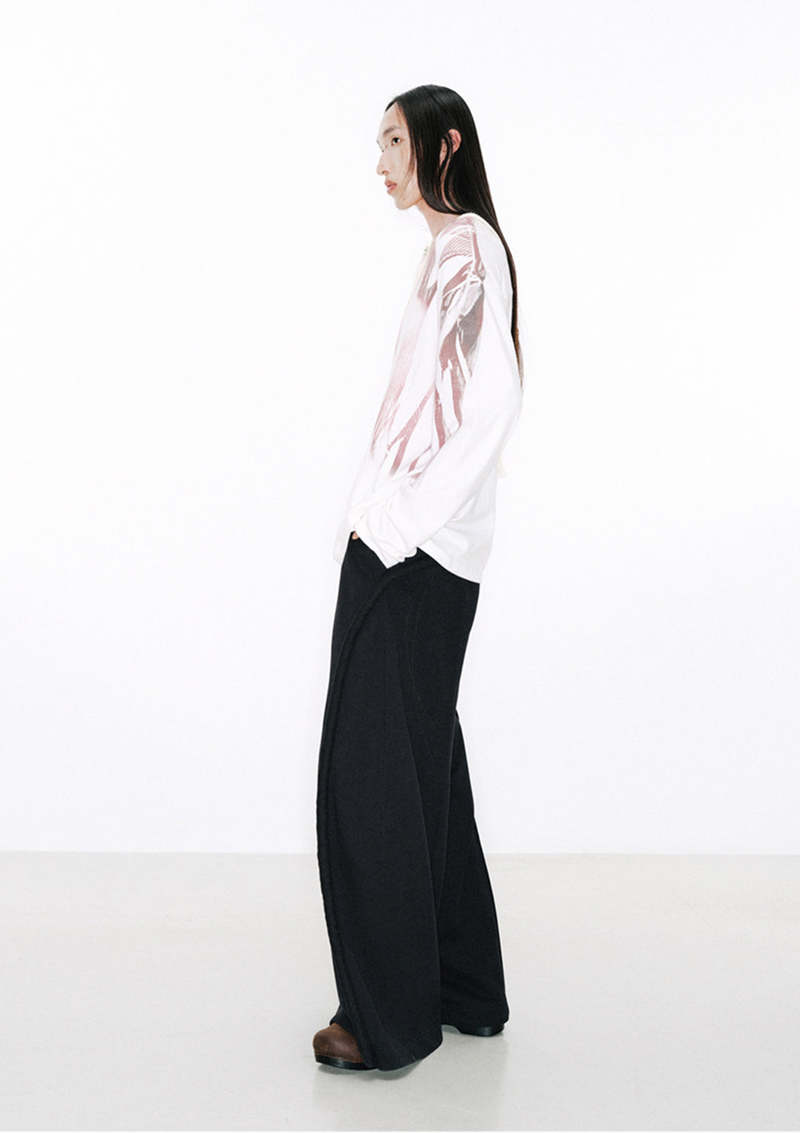 y*様 NUTEMPEROR WIDE PANTS BLACK NUTEMPEROR Shy Project 019 Embroidery Wide Pants - Black