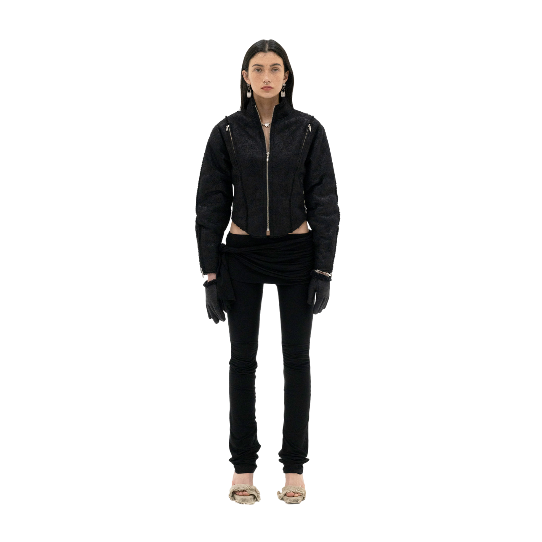 【604SERVICE】MOTORCYCLE SHEARLING JACKET IN BLACK 604service Motorcycle Shearling Jacketing - Black | Garmentory