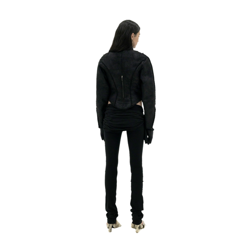 【604SERVICE】MOTORCYCLE SHEARLING JACKET IN BLACK 604service Motorcycle Shearling Jacketing - Black | Garmentory
