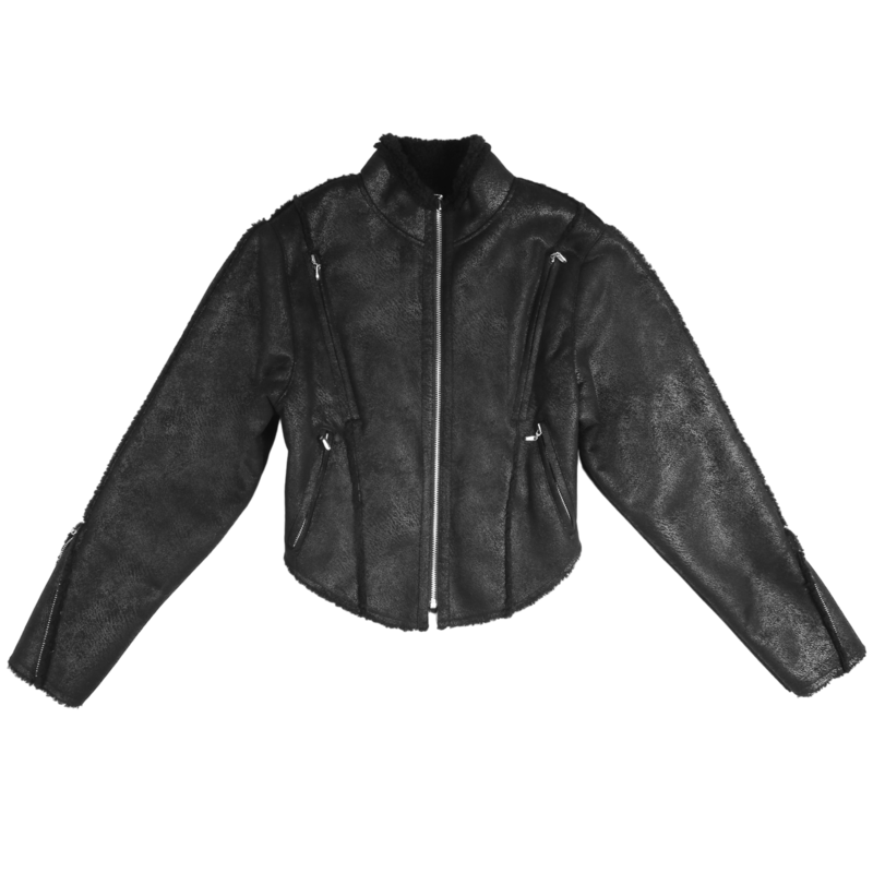 【604SERVICE】MOTORCYCLE SHEARLING JACKET IN BLACK 604service Motorcycle Shearling Jacketing - Black | Garmentory