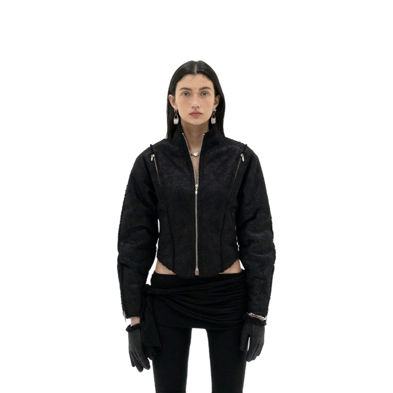 【604SERVICE】MOTORCYCLE SHEARLING JACKET IN BLACK 604service Motorcycle Shearling Jacketing - Black | Garmentory