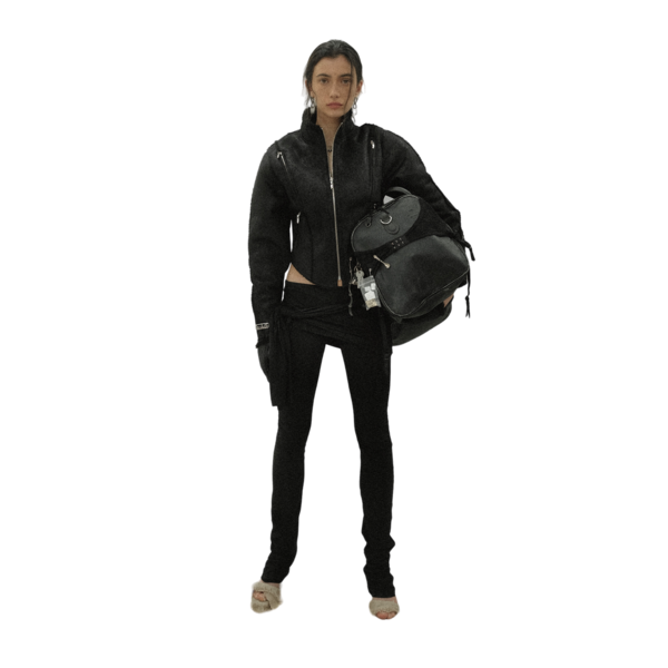 【604SERVICE】MOTORCYCLE SHEARLING JACKET IN BLACK 604service Motorcycle Shearling Jacketing - Black | Garmentory