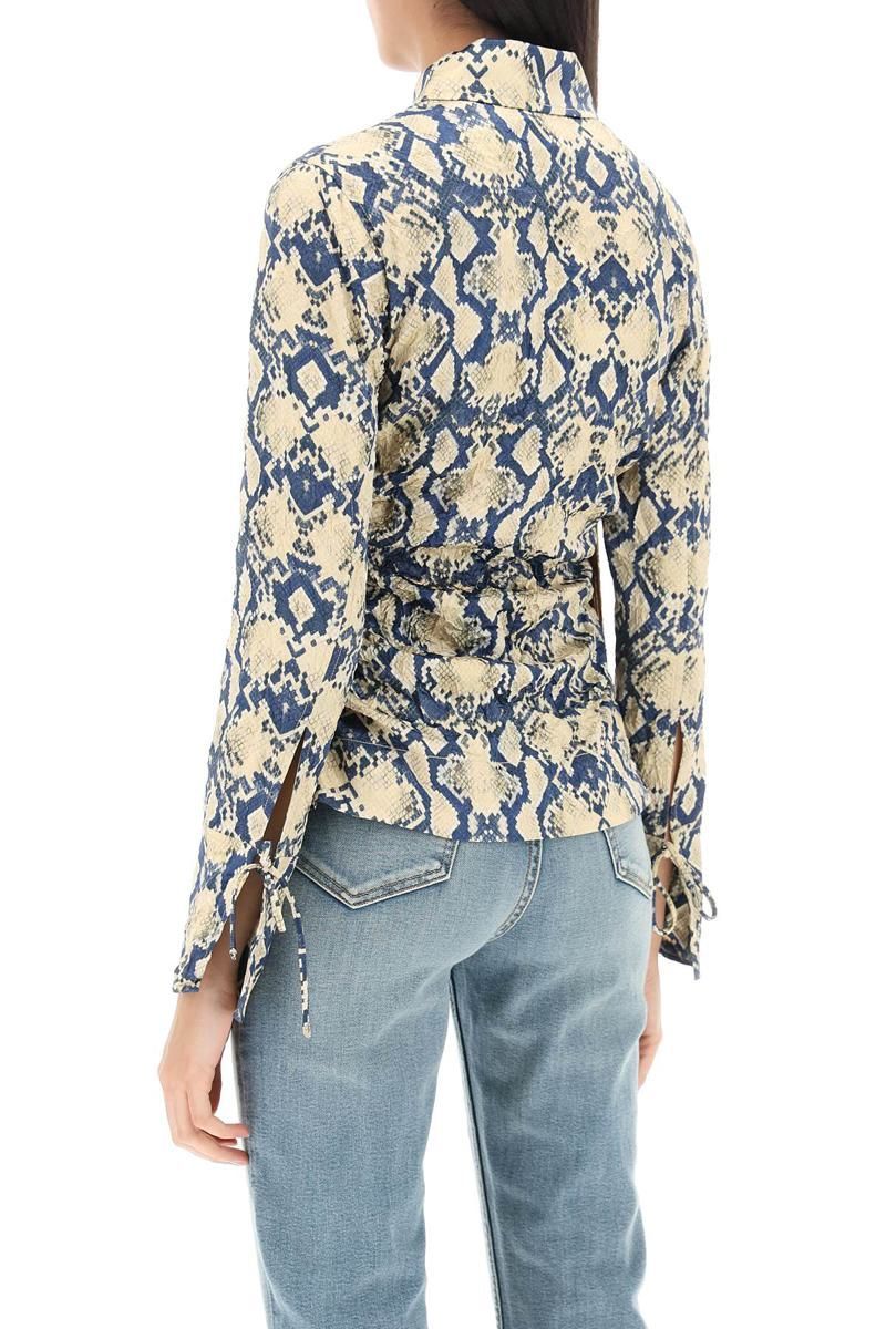 Ganni crinkled satin shirt with snake print | Garmentory