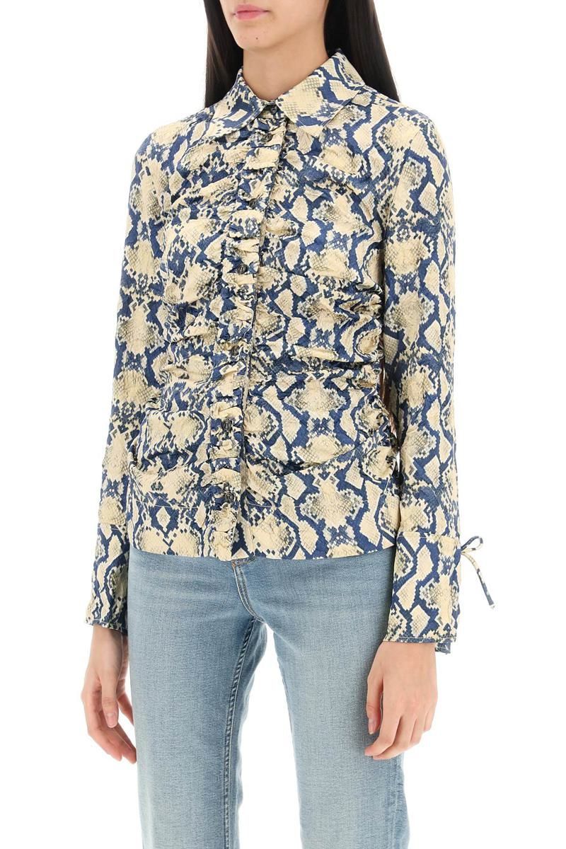 Ganni crinkled satin shirt with snake print | Garmentory
