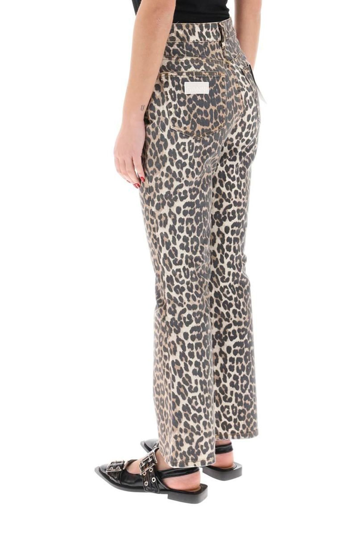 Ganni leopard print denim pants - BEIGE | Garmentory