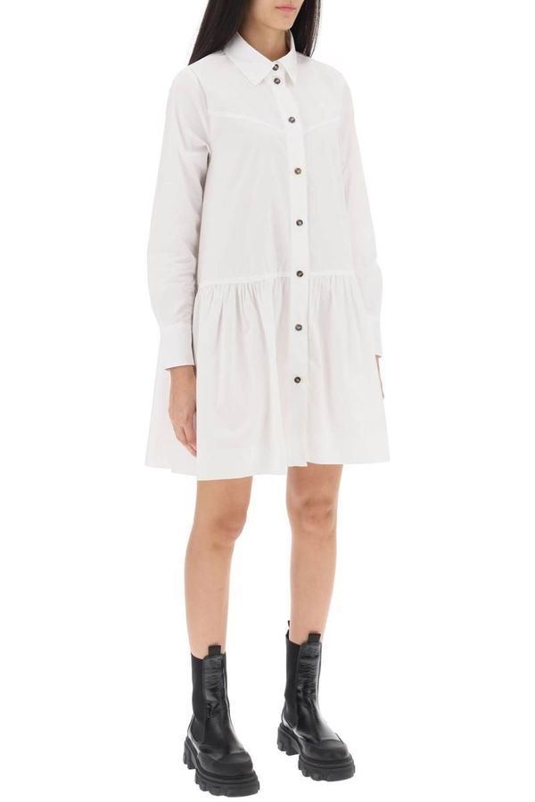 knee length dresses for ladies GANNI Women's Stripe Cotton Mini Shirt Dress