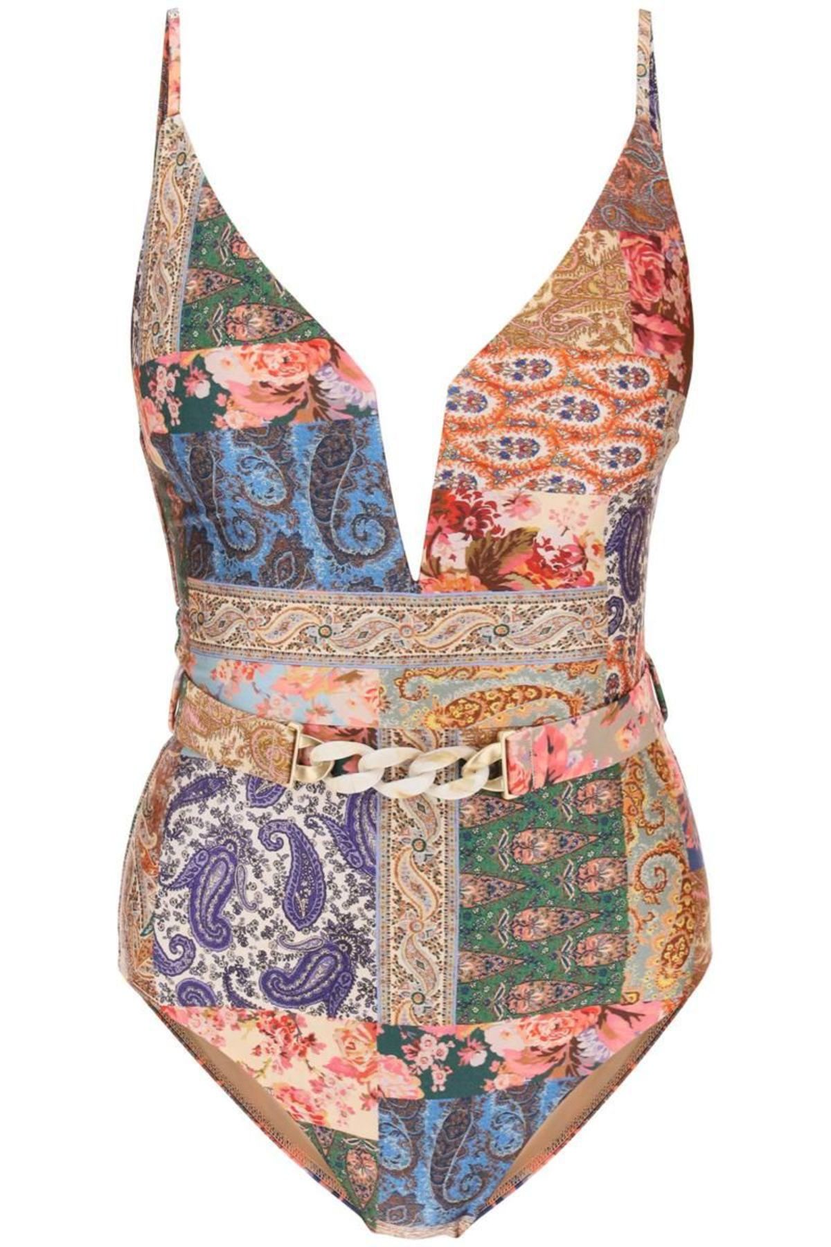 ワンピース水着 ZIMMERMANN Woman Swimsuit Multicolor 4221WSS254 TANMULFLO Zimmermann Coco Scarf Tie One Piece Swimsuit in Tan Multi