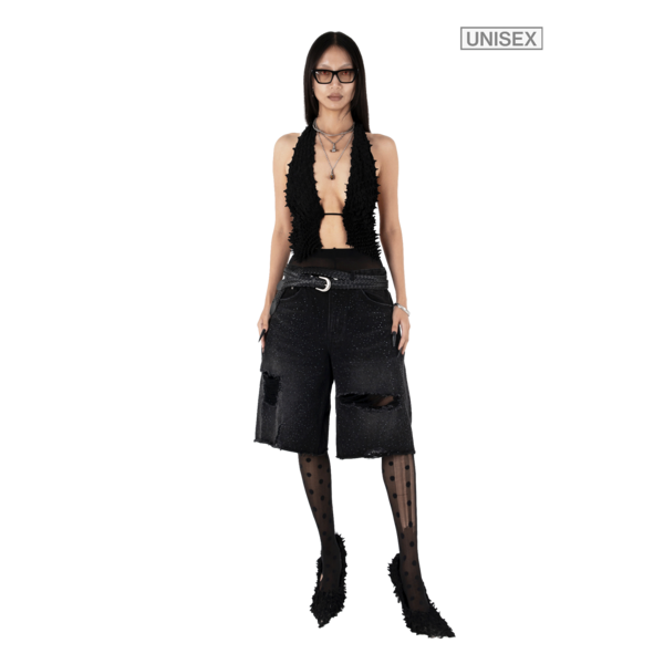 【604SERVICE】 ONYX SWEATSHORTS IN WASHED BLACK 604service Onyx Denim Jorts - Washed Black | Garmentory