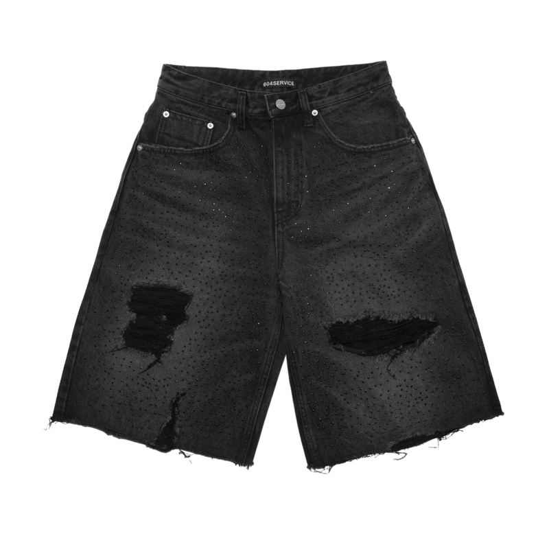 【604SERVICE】 ONYX SWEATSHORTS IN WASHED BLACK 604service Onyx Denim Jorts - Washed Black | Garmentory