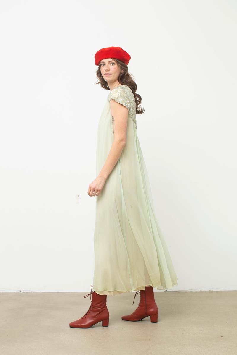 slim fit dress slacks Green 1960s Floral Vintage Dress main image 0
