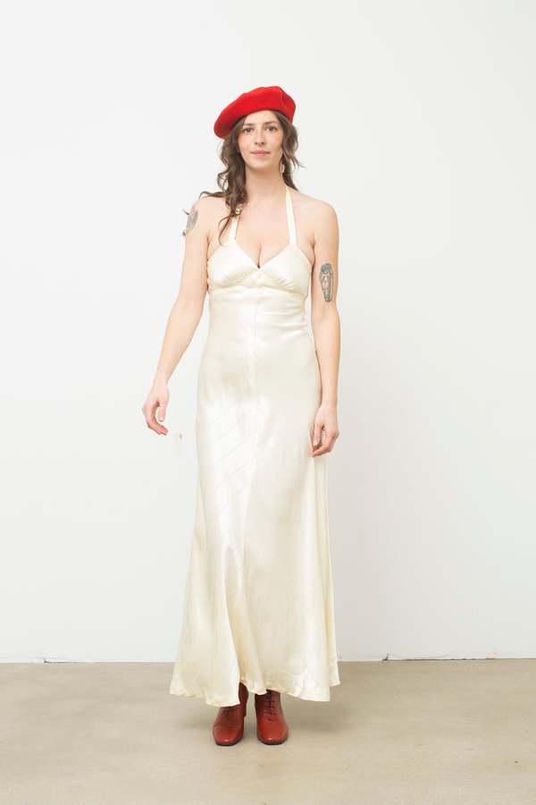 Vintage Preservation Vintage 70s Halter Disco Dress - Cream | Garmentory