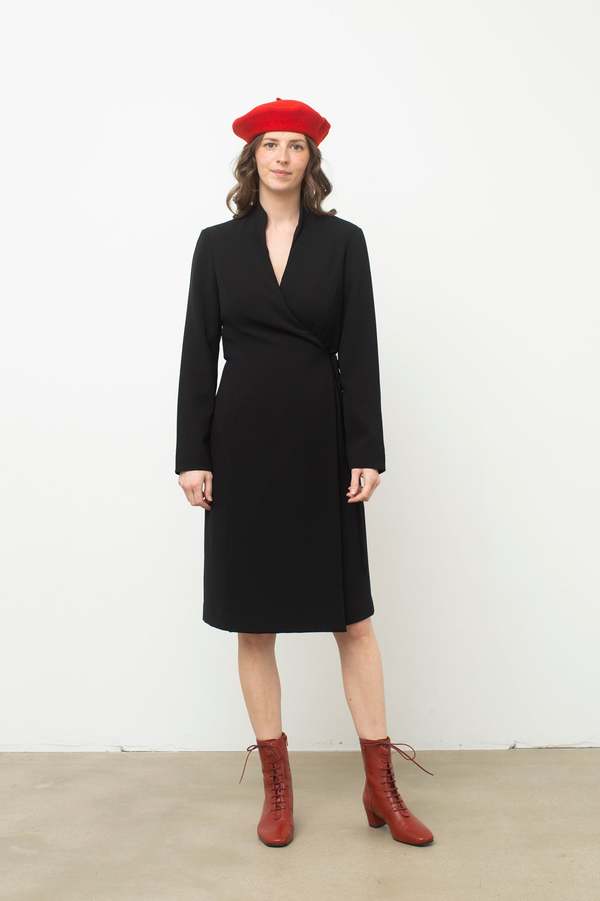 Vintage Long Sleeve Wrap Dress - Black
