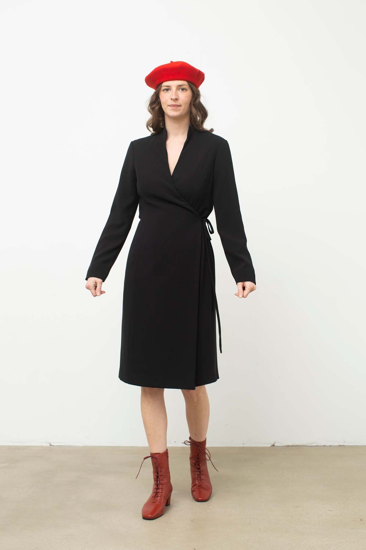 Vintage Long Sleeve Wrap Dress - Black - Image 2 of 4