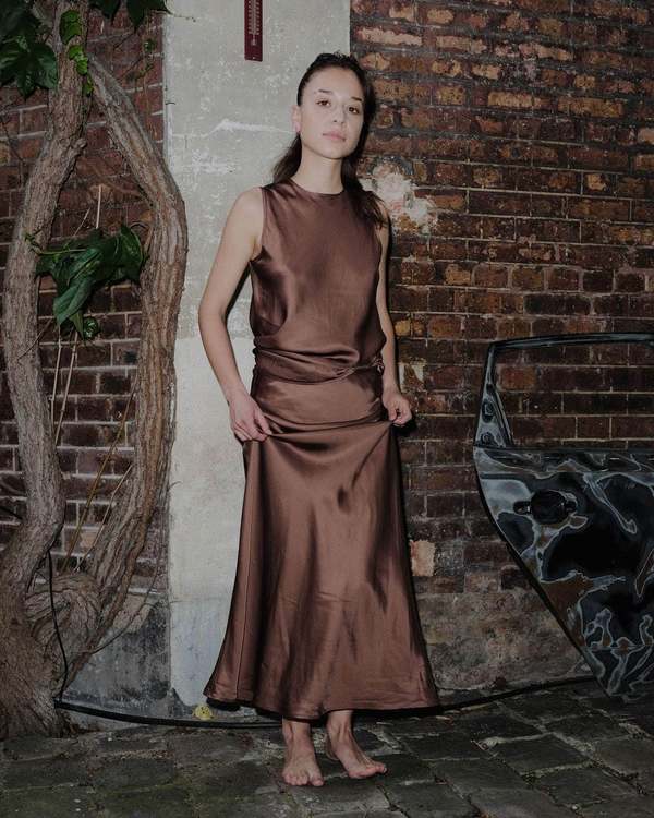 Baserange Dydine Fitted Skirt - Dark Brown | Garmentory