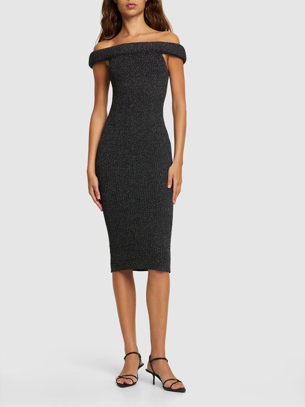 Totme Off-shoulder Roll Knit Midi Dress - Black | Garmentory Totme Off-shoulder Roll Knit Midi Dress - Black | Garmentory