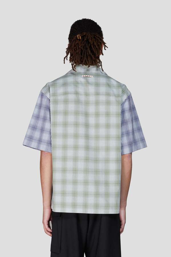 MARNI（マルニ）CONTRAST COLLAR BOWLING SHIRTS Deep blue tropical wool bowling shirt with Marni Mending | Marni