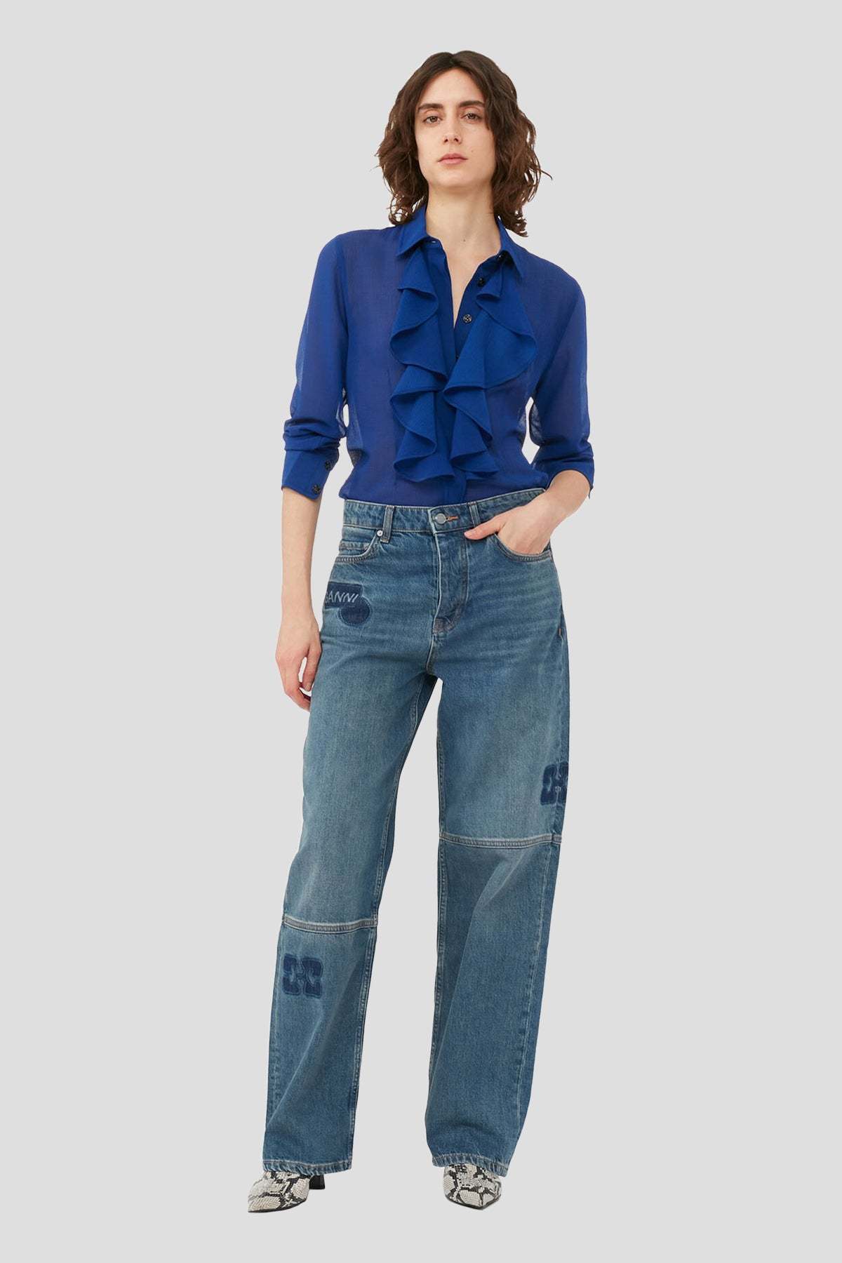 Ganni Chiffon Ruffle Shirt - Sodalite Blue | Garmentory