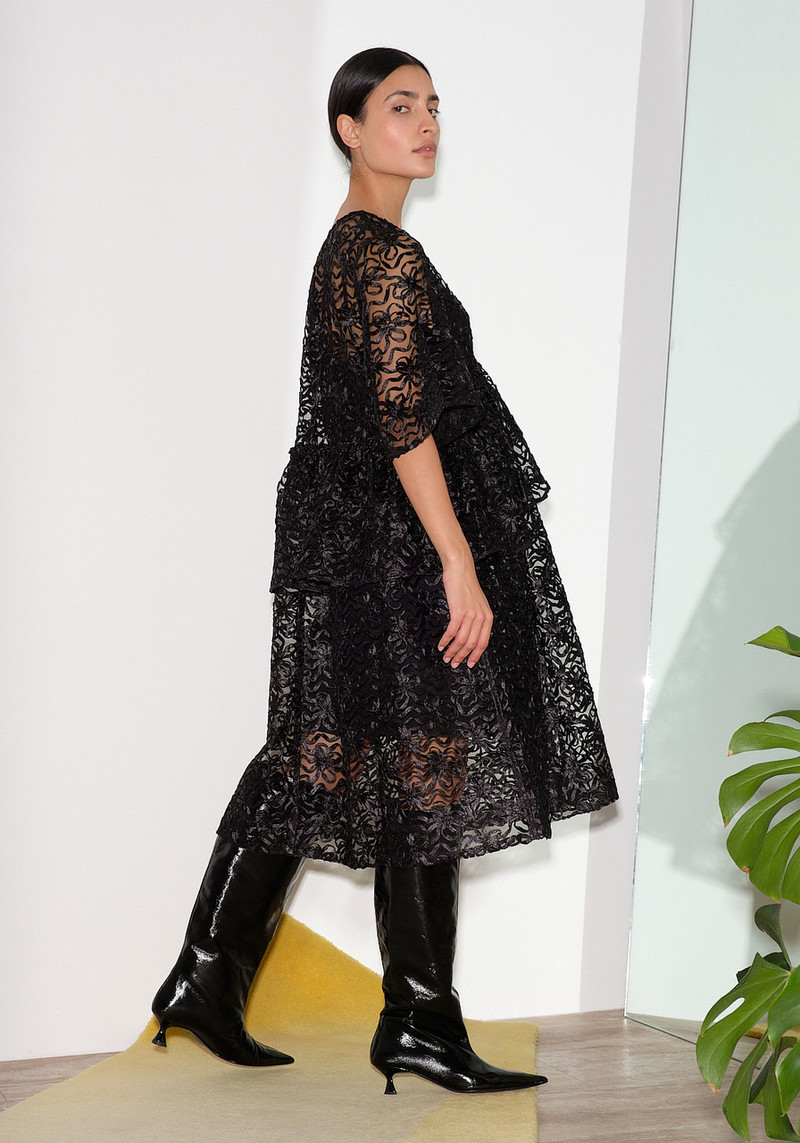 Ganni Ribbon Tulle Raglan Shirt - Black | Garmentory