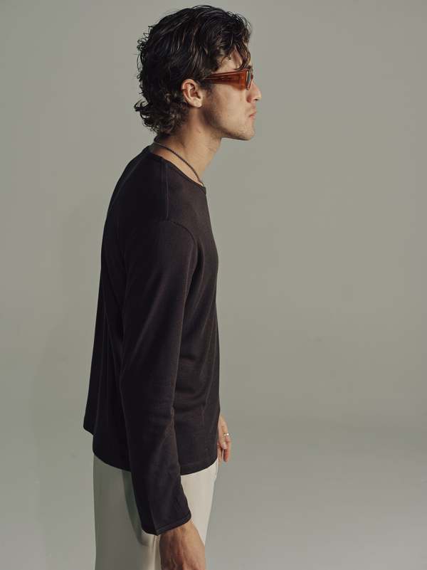 SECOND/LAYER Dias Cortez Long Sleeve Ribbed Tee - Brown | Garmentory
