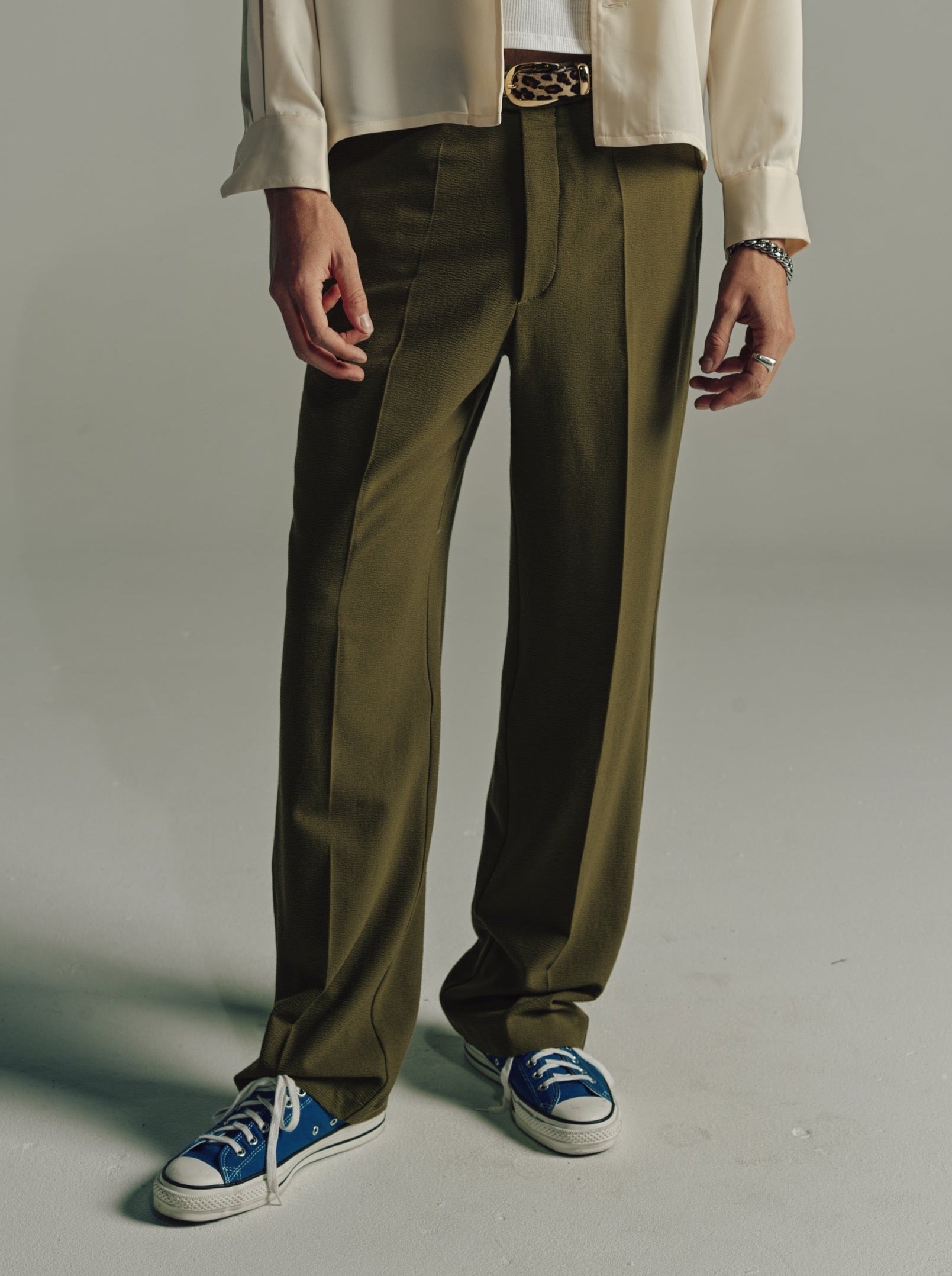 SECOND/LAYER Wool Relaxed Primo Trouser - Olive | Garmentory