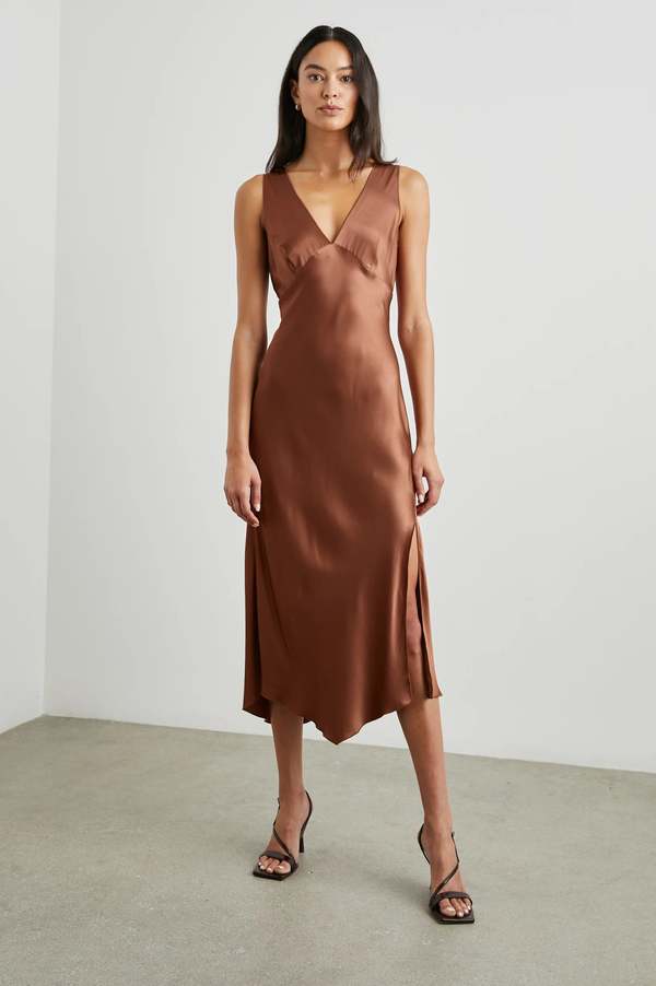 rails brown silk dress Rails | Solene Dress - Mink | Luxury Satin | Size M