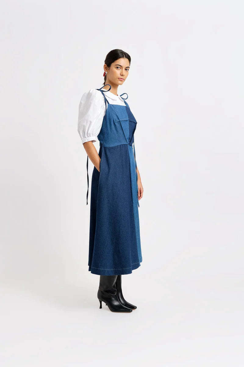 Eliza Faulkner Half Half Canadian Tuxedo Dress - Blue | Garmentory