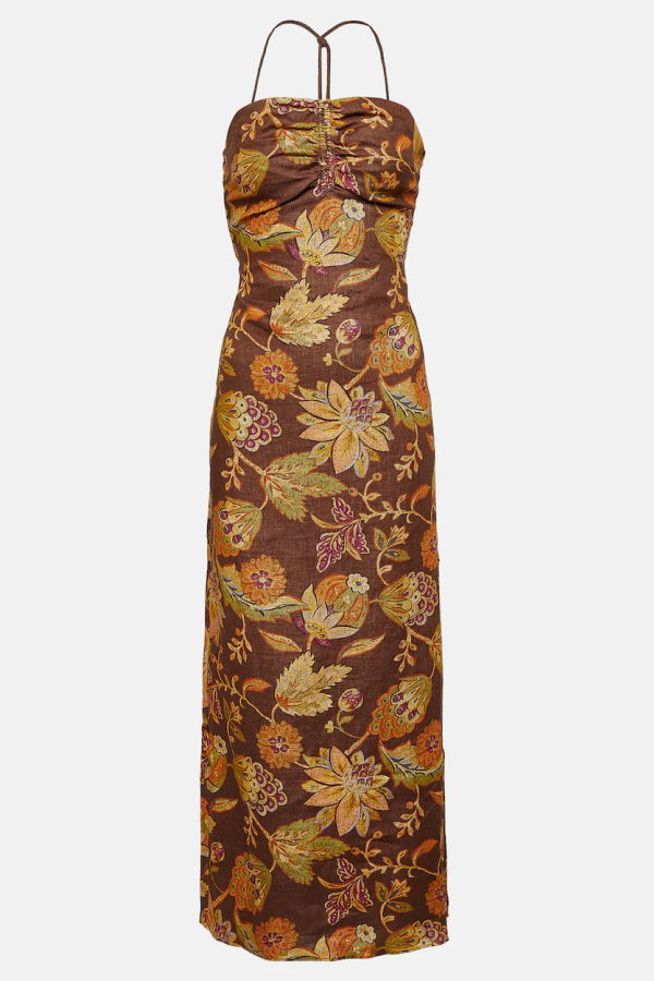 SIR. Josefina Corded Midi Dress - Brown/Mojave Floral