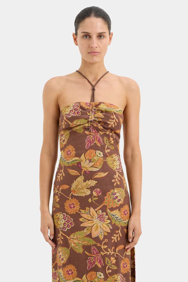SIR. Josefina Corded Midi Dress - Brown/Mojave Floral