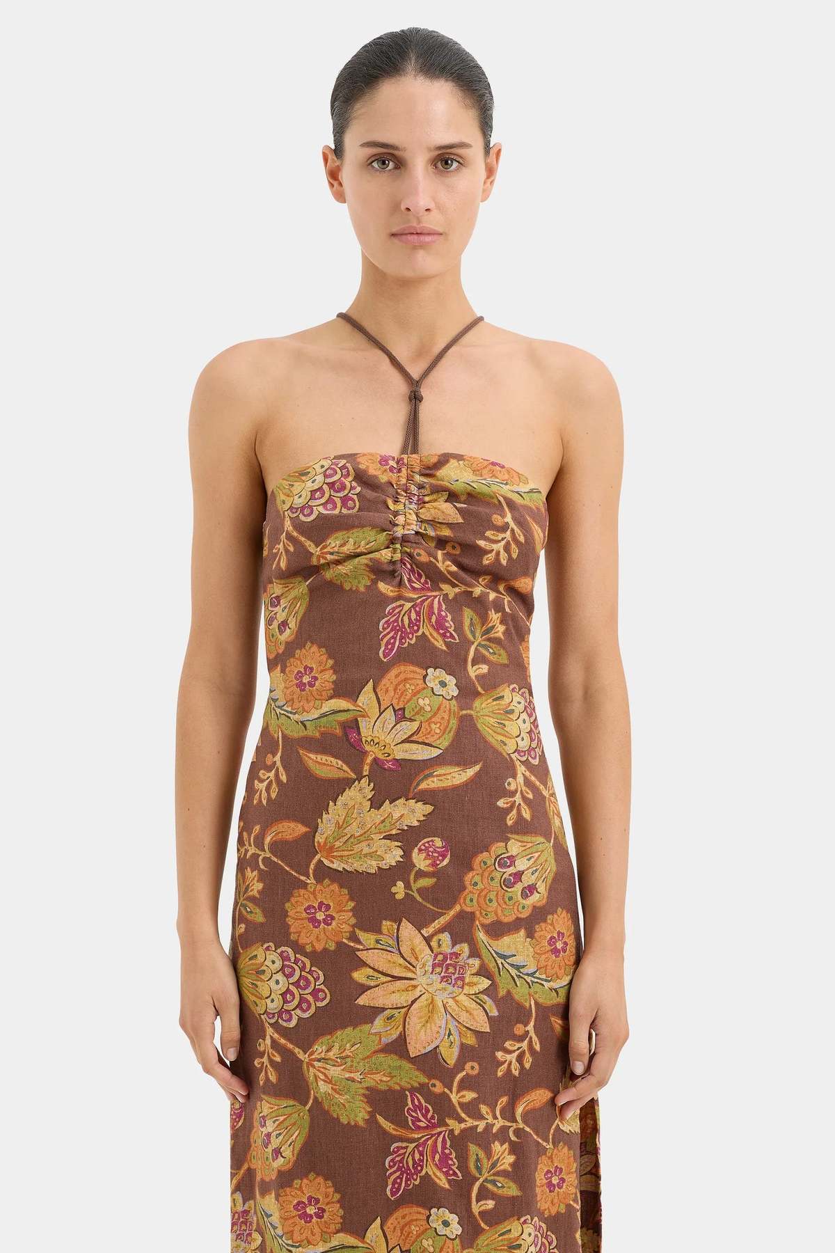 SIR. Josefina Corded Midi Dress - Brown/Mojave Floral - Image 3 of 6