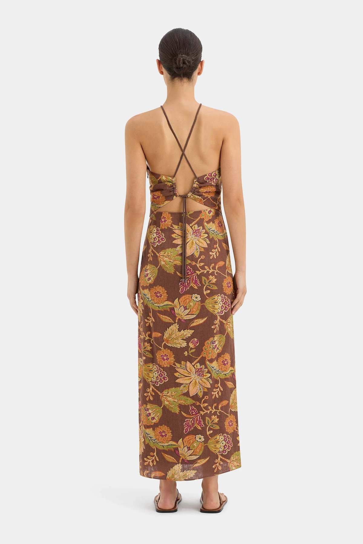 SIR. Josefina Corded Midi Dress - Brown/Mojave Floral - Image 5 of 6