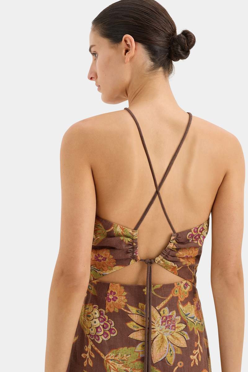 SIR. Josefina Corded Midi Dress - Brown/Mojave Floral