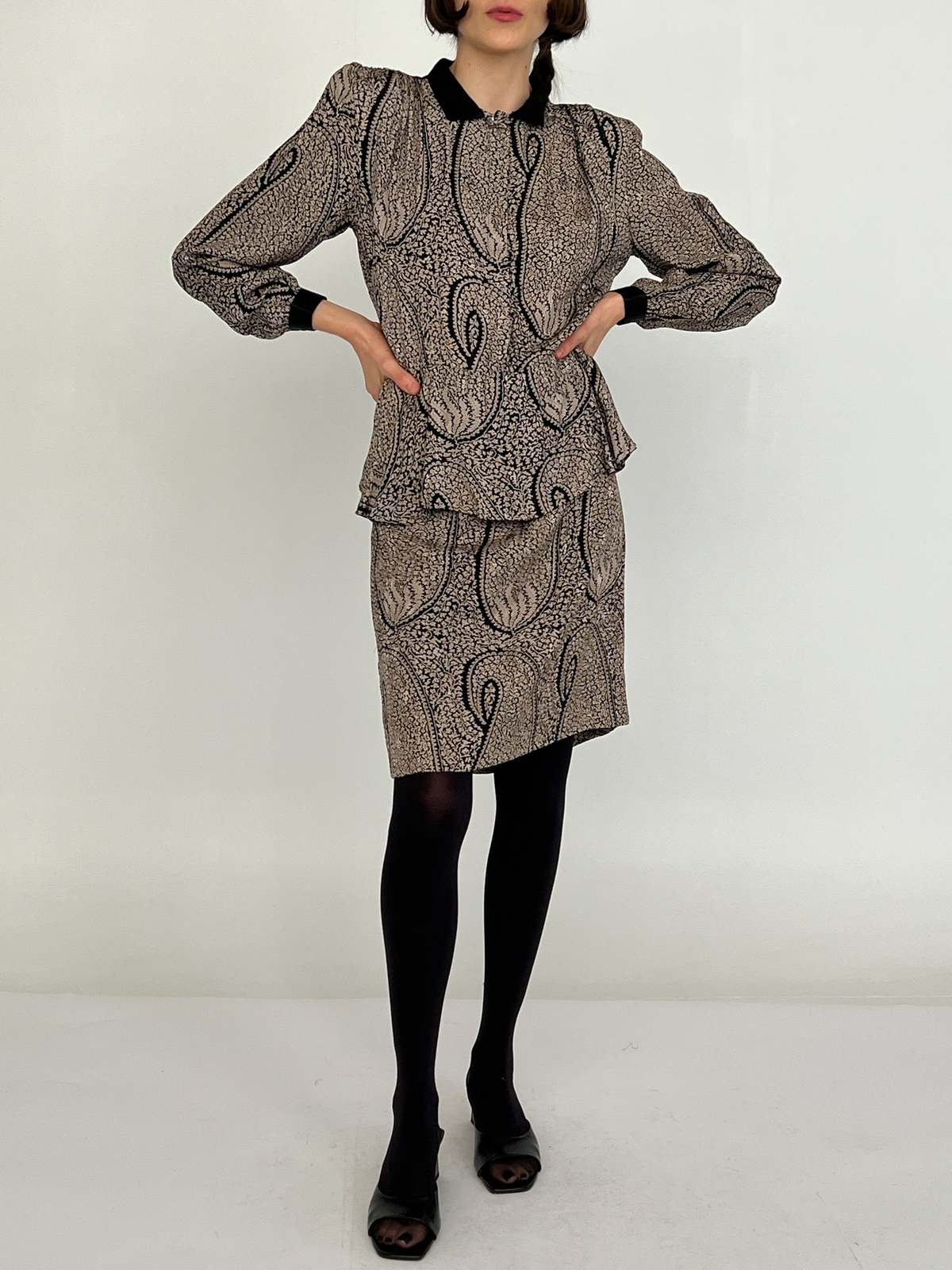Bergdorf Goodman Silk Retro Dress - Cream/Black Floral | Garmentory