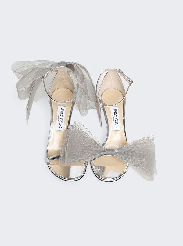 JIMMY CHOO Aveline 100 Asymmetric Sandals - Silver | Garmentory