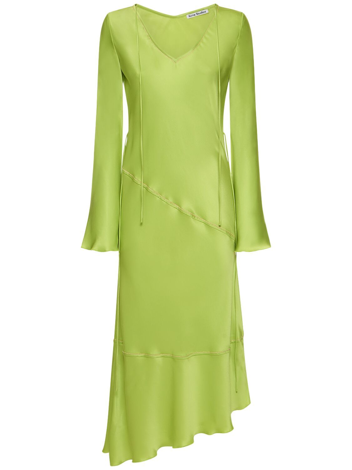 Acne Studios Asymmetric Satin Midi Dress - Light Green