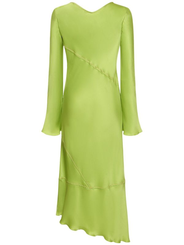 light green satin midi dress Green Satin V Neck A-Line Midi Dress & Reviews - Green - Dresses main image 0