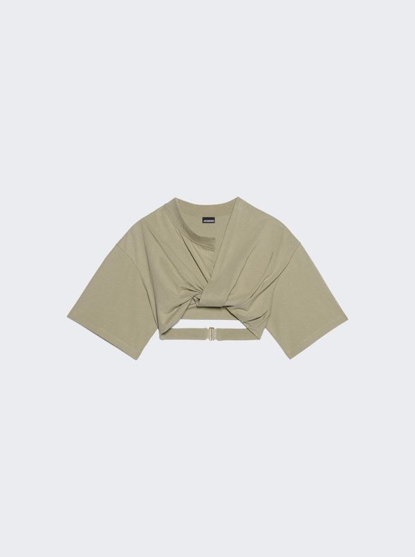 Le T-Shirt Bahia Court cotton crop top in black - Jacquemus