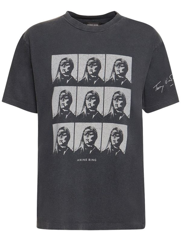 Anine Bing Hudson Printed Cotton T shirt - Washed Black | Garmentory