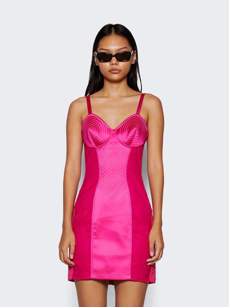 open lace back dress Light Pink Mini Dress - Satin Strapless Dress