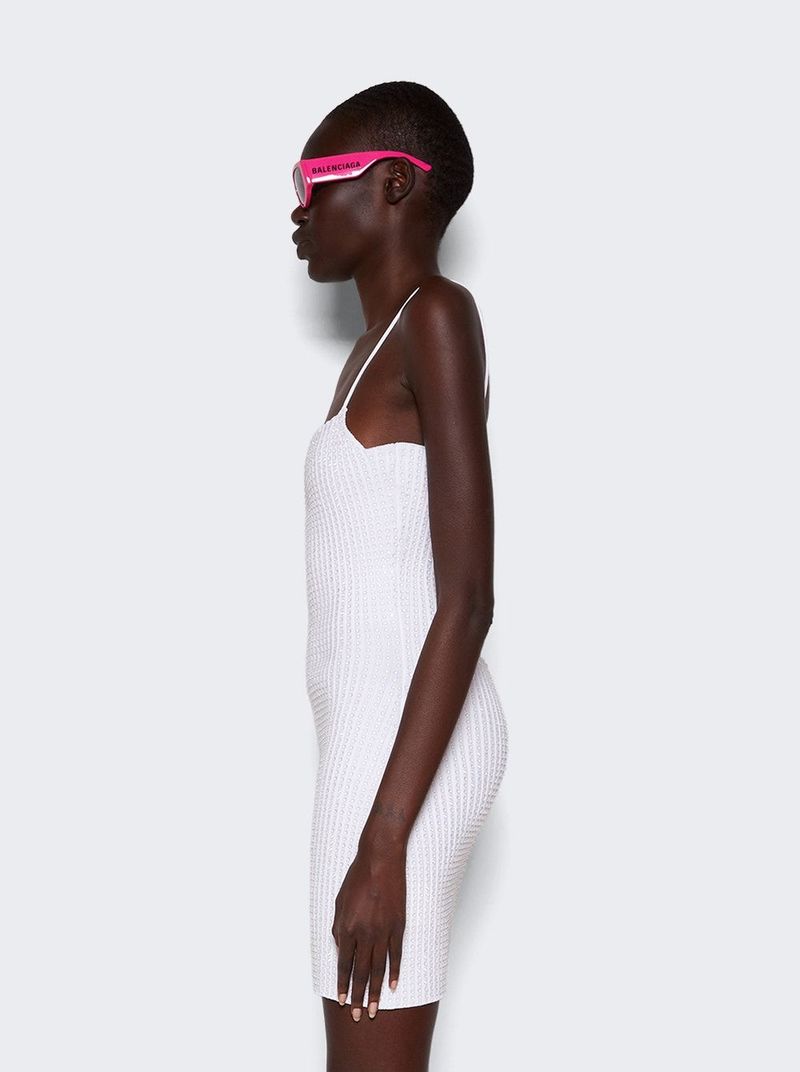 White Alexander Wang Ribbed Dress Clear Crystal Rib Mini Dress