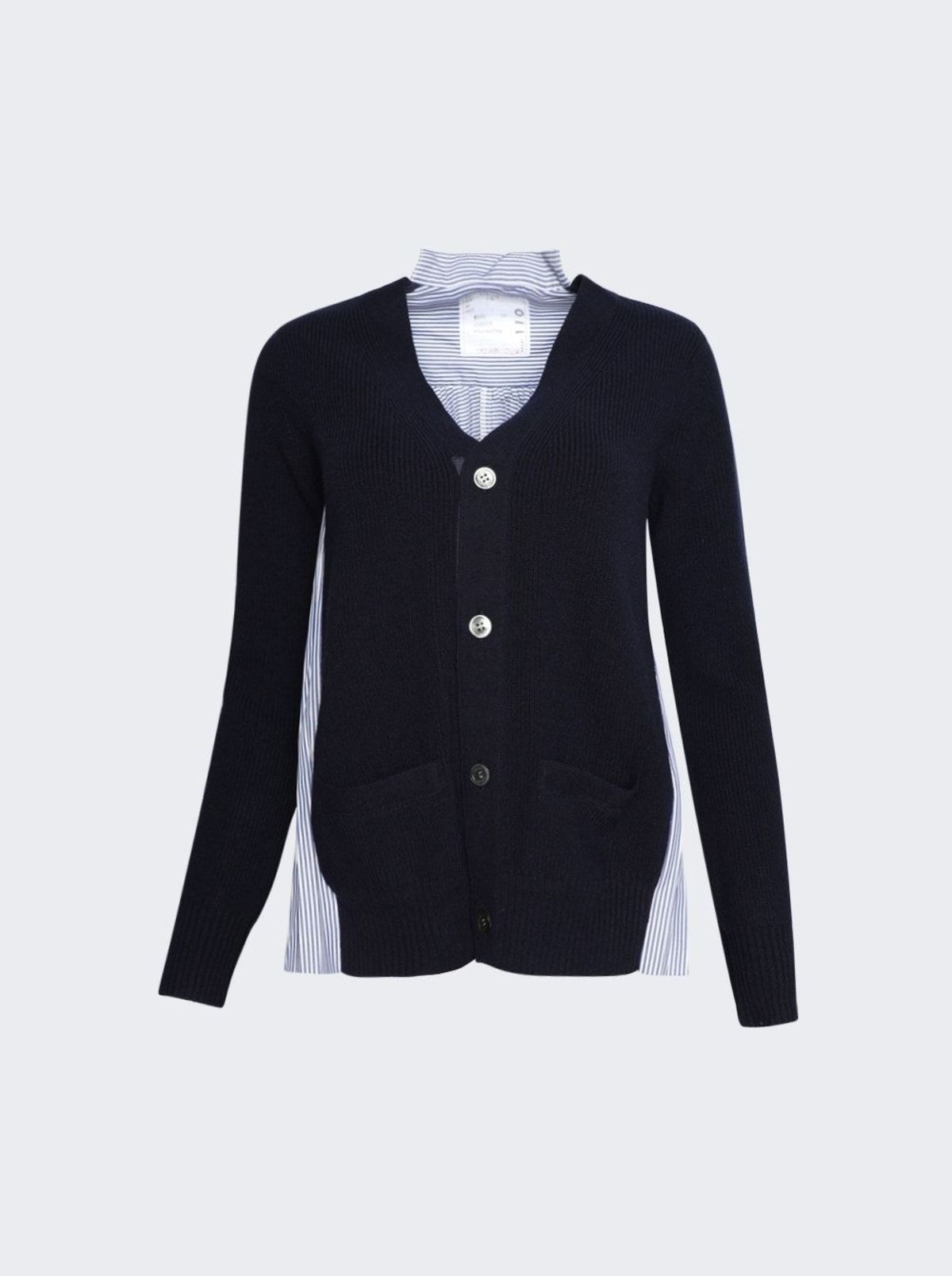 sacai Wool Knit Cardigan - Navy Stripe | Garmentory