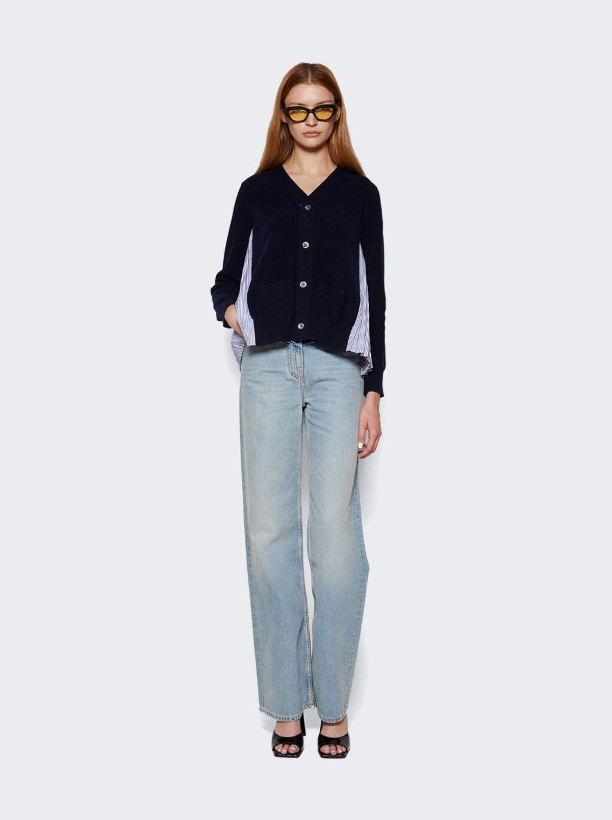 sacai Wool Knit Cardigan - Navy Stripe | Garmentory