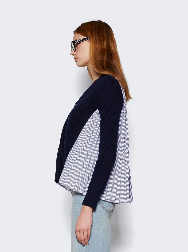 sacai Wool Knit Cardigan - Navy Stripe | Garmentory