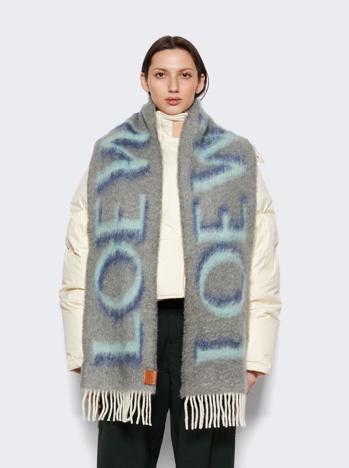 ボレロ・ショール Loewe Light grey mohair scarf Scarf in mohair and wool Grey - LOEWE