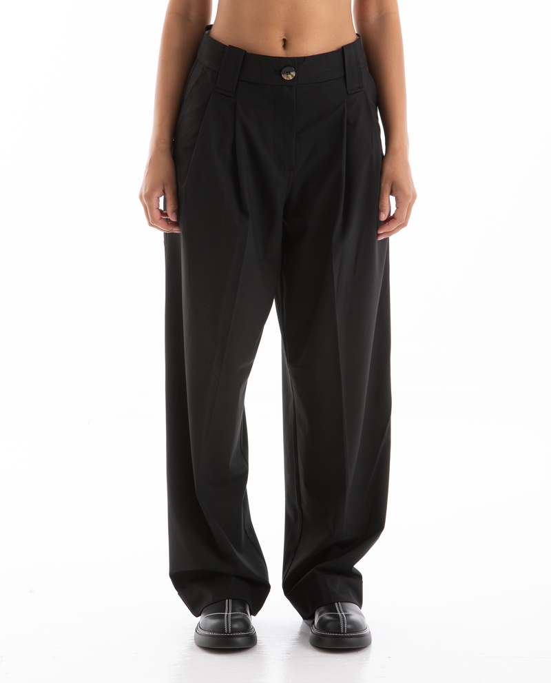 GANNI|SLACKS (BLACK DRAPEY MELANGE PLEAT TROUSERS (F807 Ganni Drapey Melange Pleat Pants - Black | Garmentory