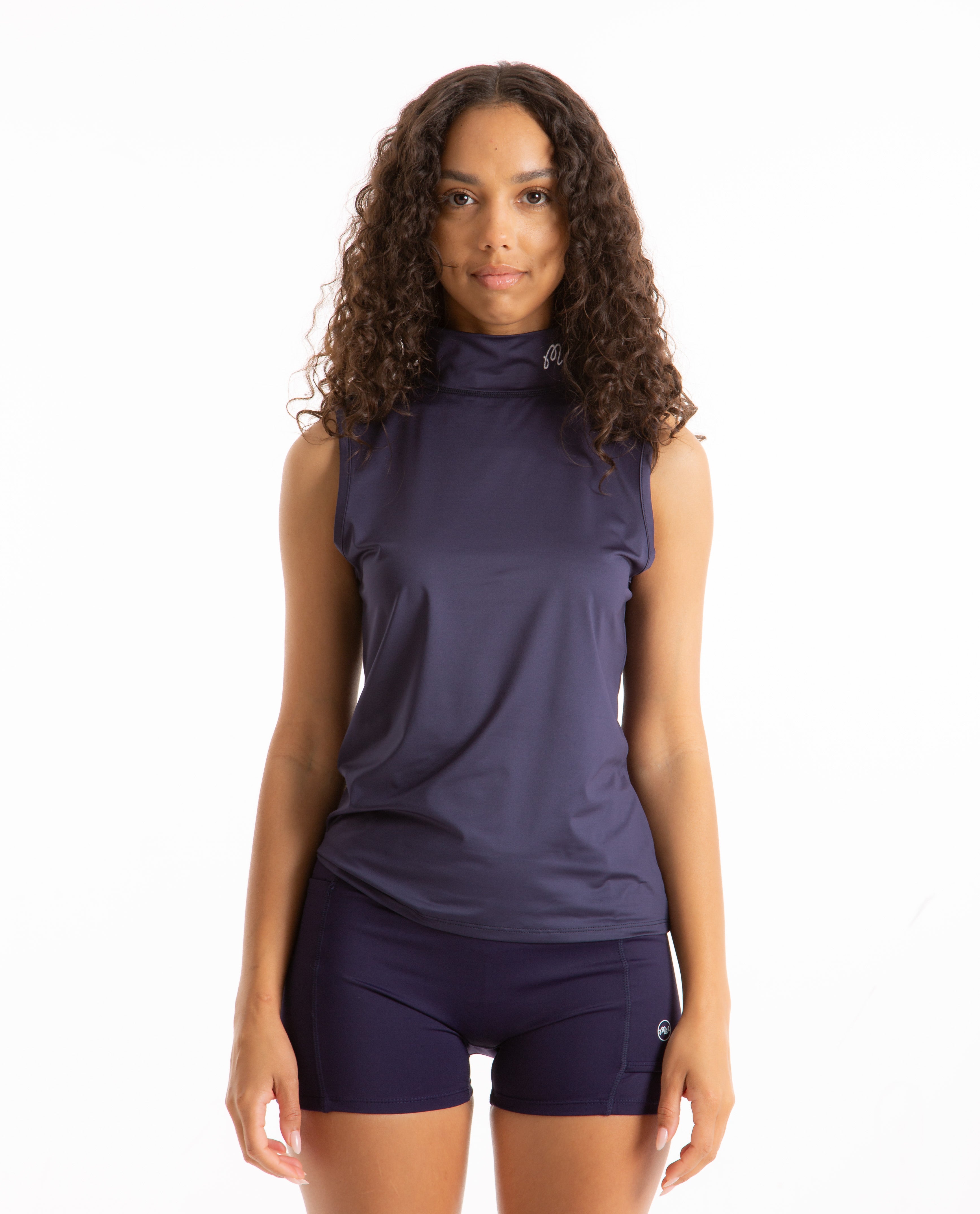 MALBON GOLF Match Point Sleeveless Mock - Navy | Garmentory