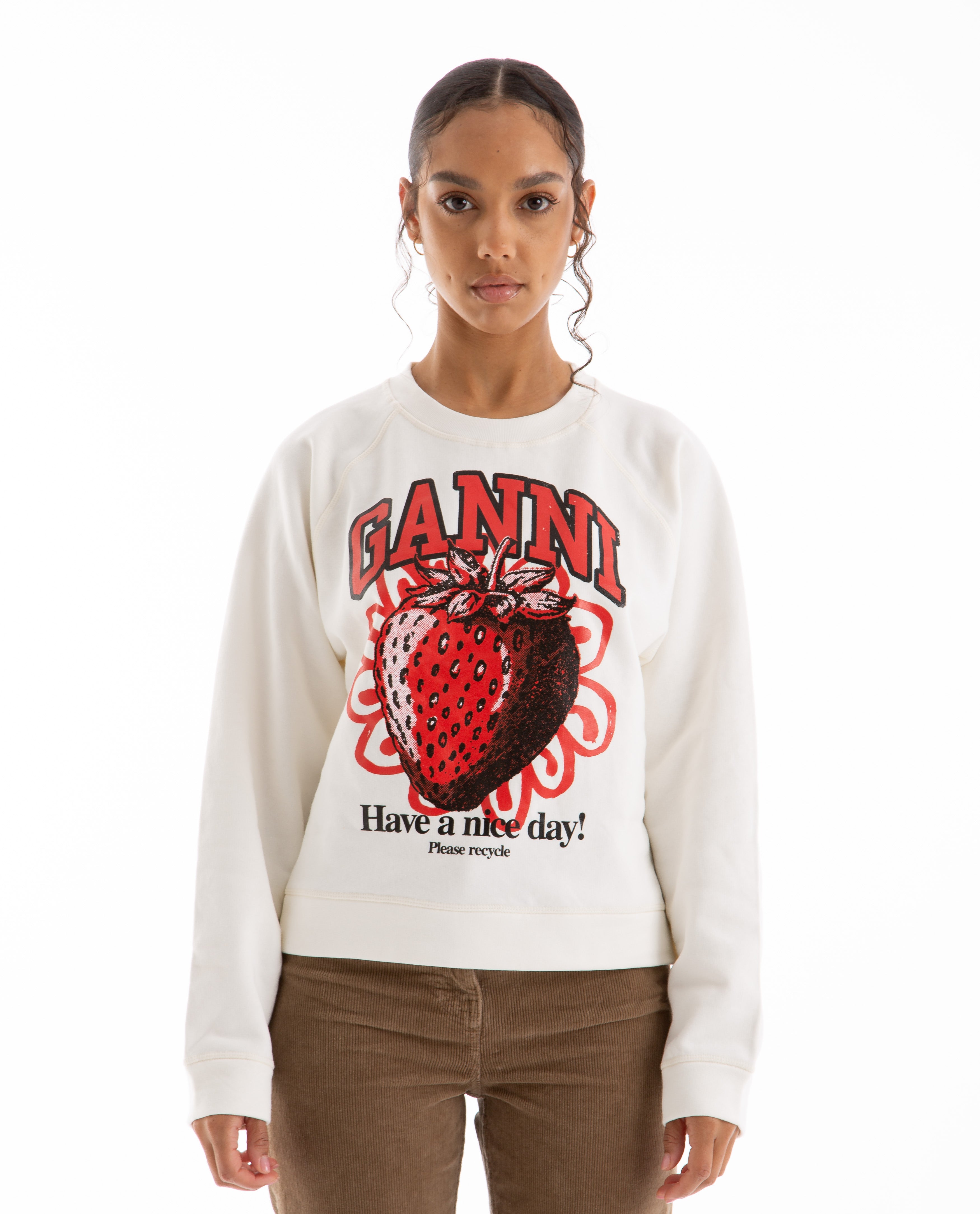 Ganni Isoli Raglan Strawberry Sweatshirt - VANILLA | Garmentory