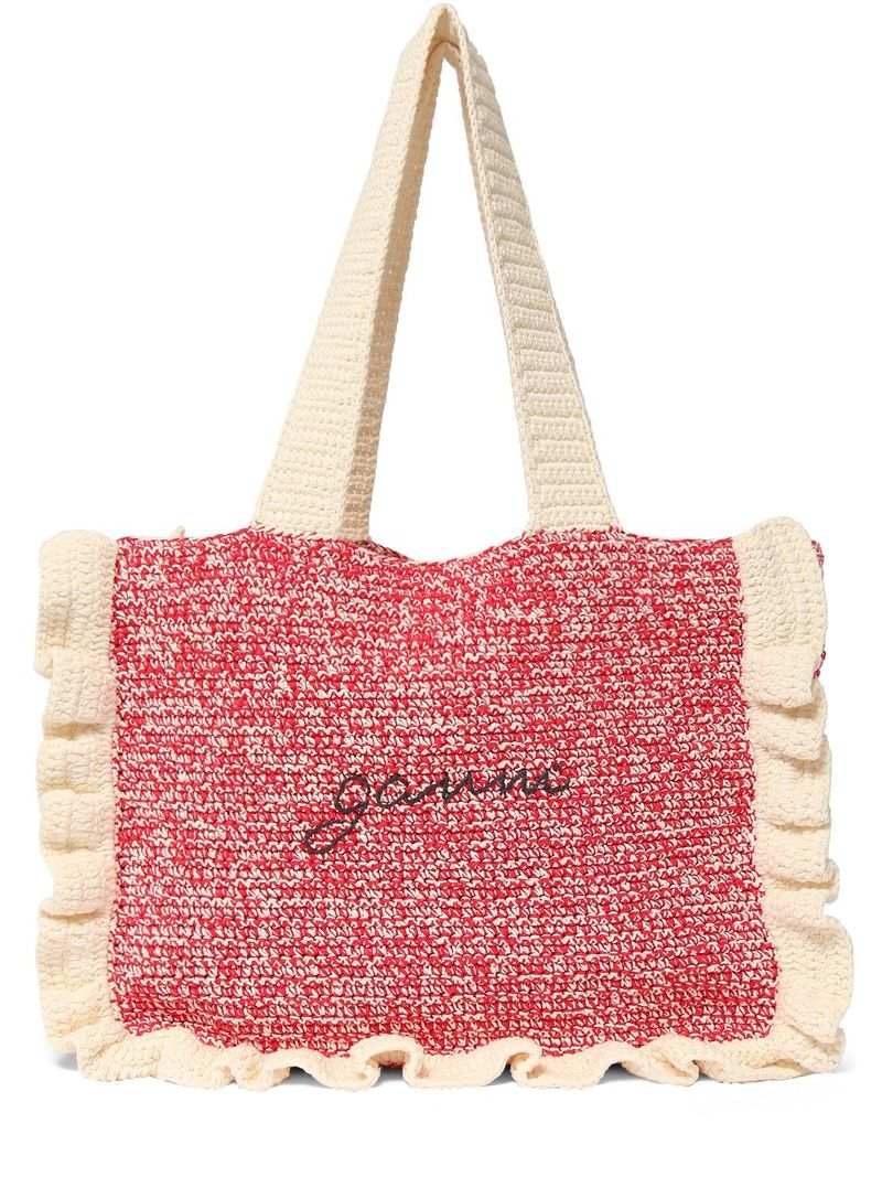 Ganni Cotton Crochet Ruffled Tote Bag - Egret | Garmentory