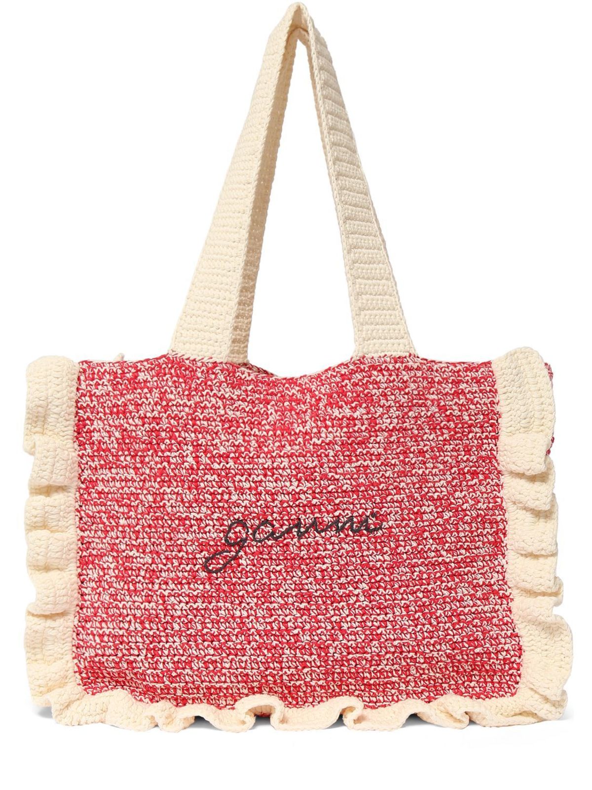 Ganni Cotton Crochet Ruffled Tote Bag - Egret | Garmentory