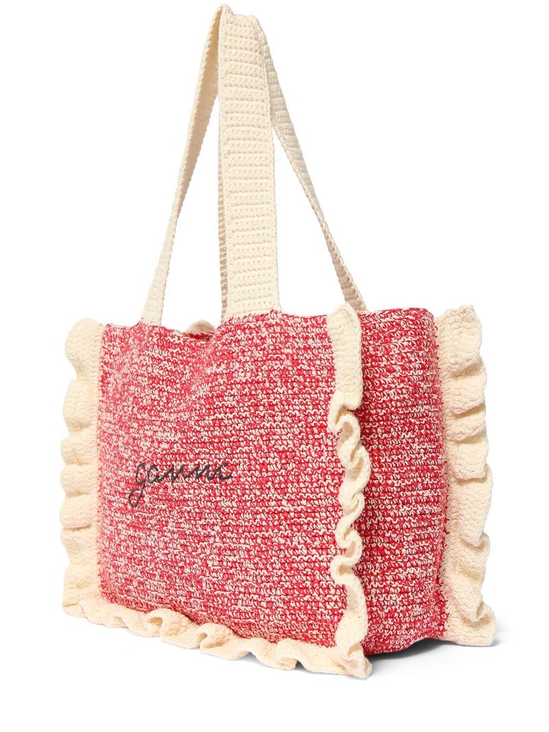 Ganni Cotton Crochet Ruffled Tote Bag - Egret | Garmentory