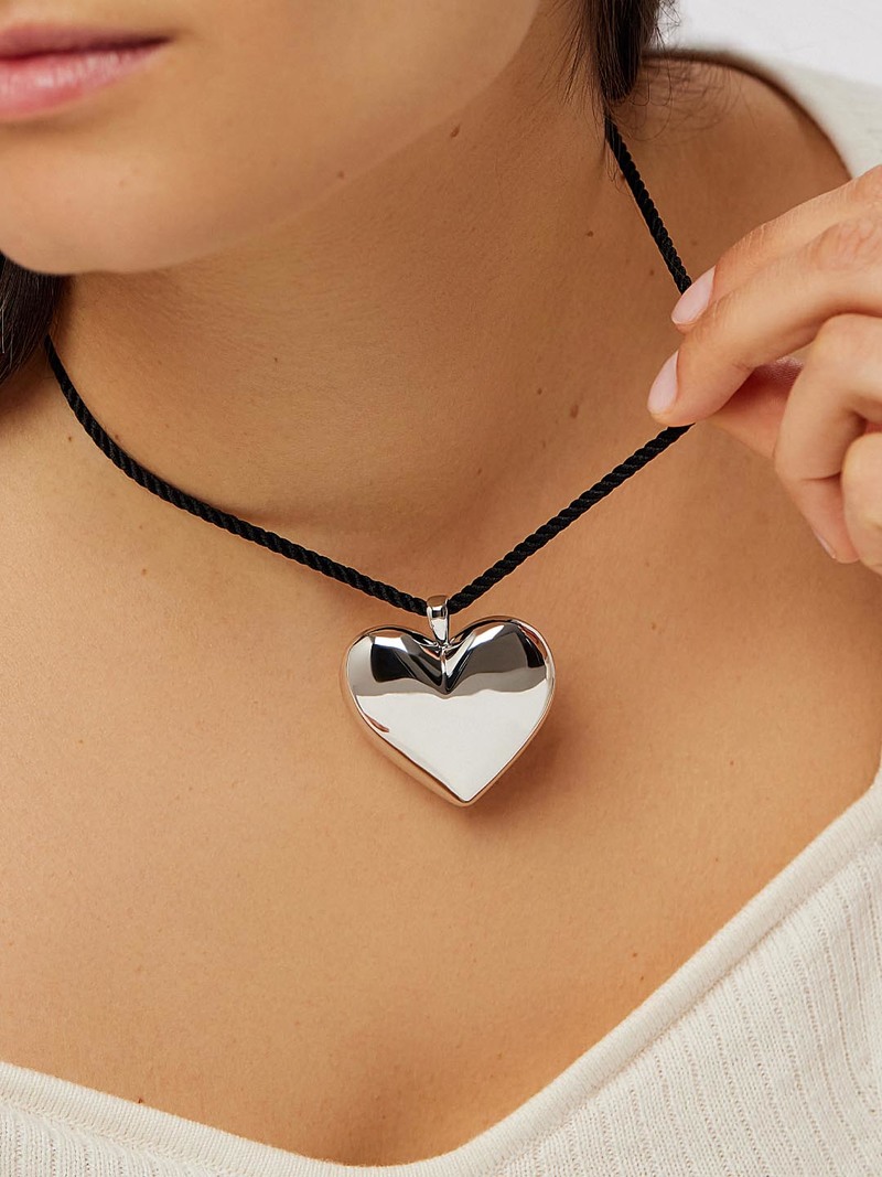 【HYERES LOR】23SS★ H Heart Silver Flat Necklace 925 Sterling Silver Blue Heart Necklace for Women, Silver
